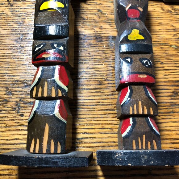 Vintage Carved Wood Native American Totem Pole Lot of 2 - Picture 4 of 8